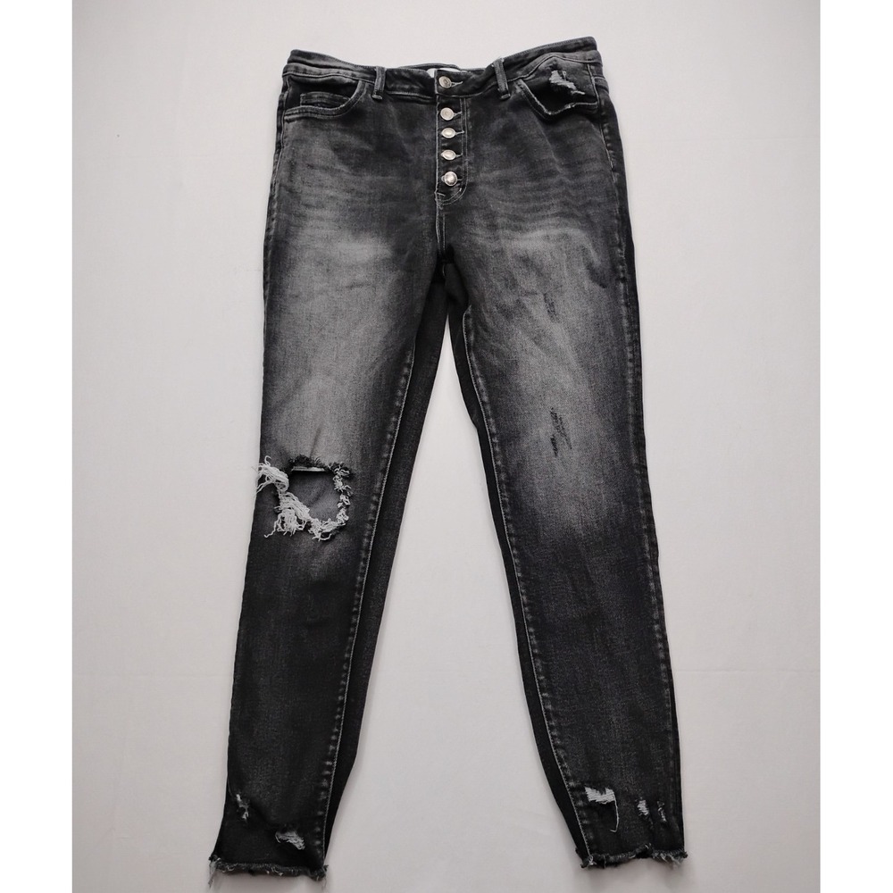 Vervet Los Angeles Black Button Fly Skinny Jeans Distressed Knees 32